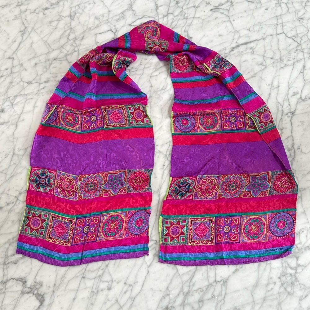 Jones New York Silk Scarf 51x10 Vibrant Preppy Summer Luxury